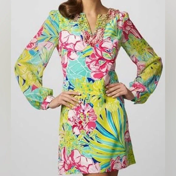 Lilly Pulitzer Floral V-Neck Long-Sleeve Mini Dress - Multi - Picture 1 of 7